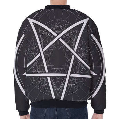 Geometric Inverted Pentagram Print Zip Sleeve Bomber Jacket