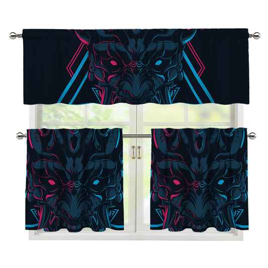 Geometric Japanese Demon Print 3 Piece Kitchen Curtains