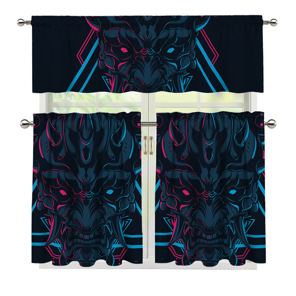Geometric Japanese Demon Print 3 Piece Kitchen Curtains
