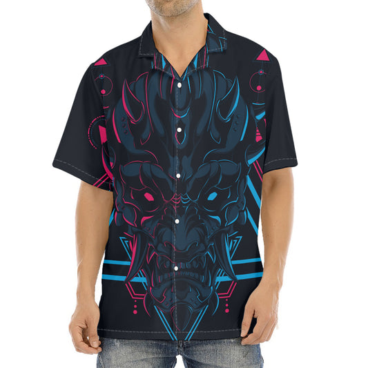 Geometric Japanese Demon Print Aloha Shirt