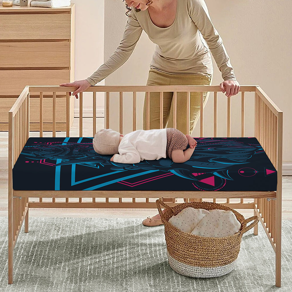 Geometric Japanese Demon Print Baby Crib Sheet