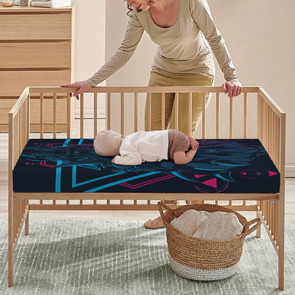 Geometric Japanese Demon Print Baby Crib Sheet