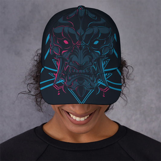 Geometric Japanese Demon Print Baseball Cap