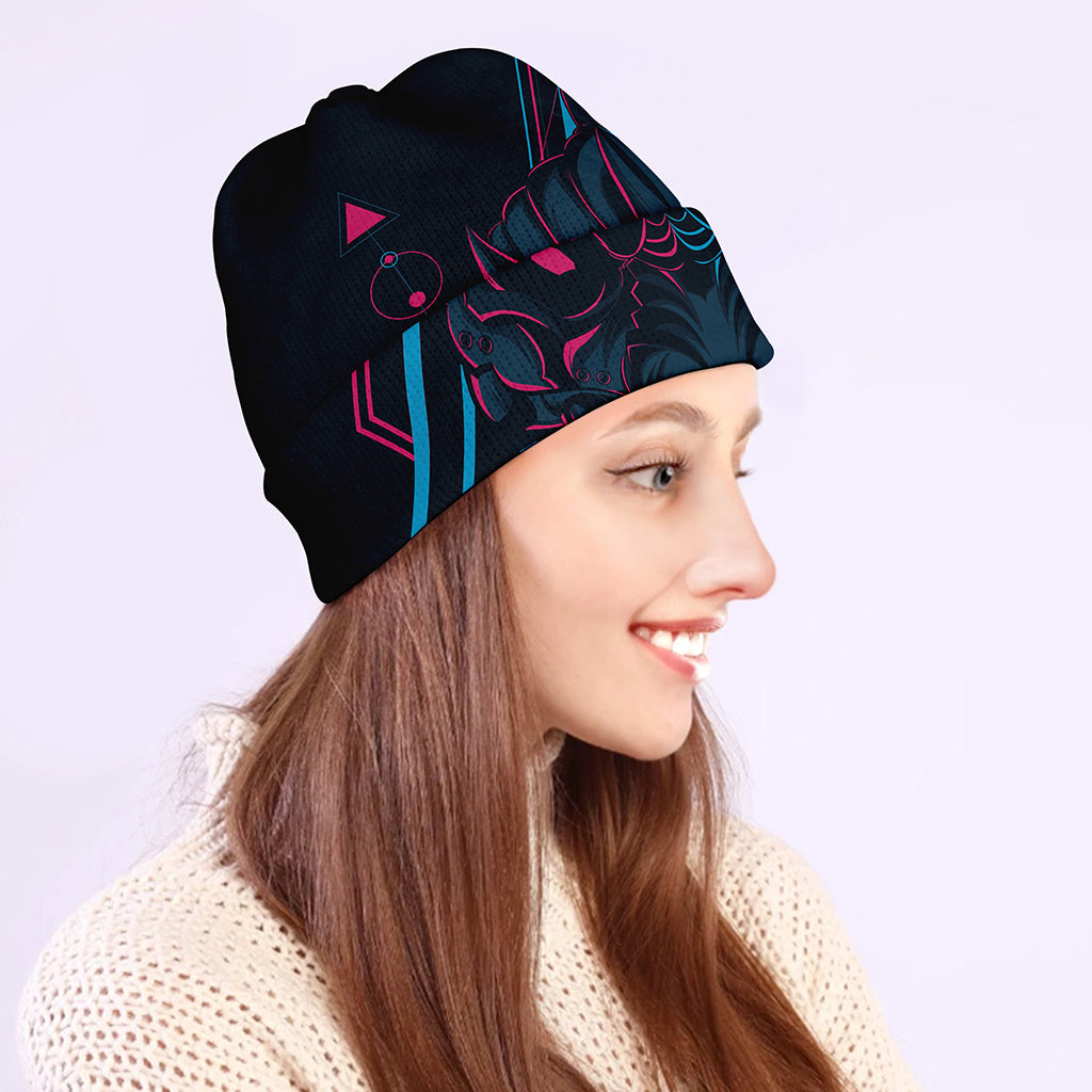 Geometric Japanese Demon Print Beanie