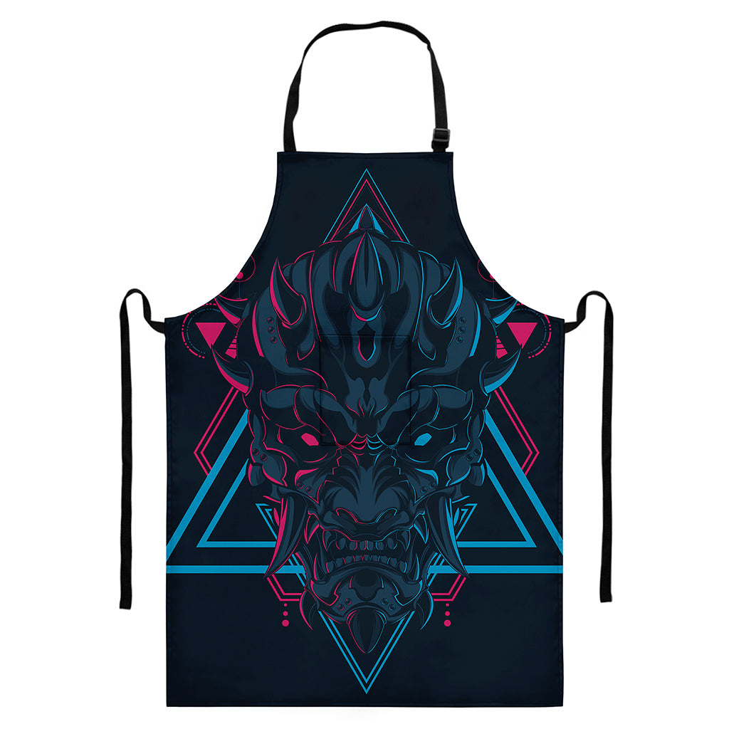 Geometric Japanese Demon Print Bib Apron With Pocket