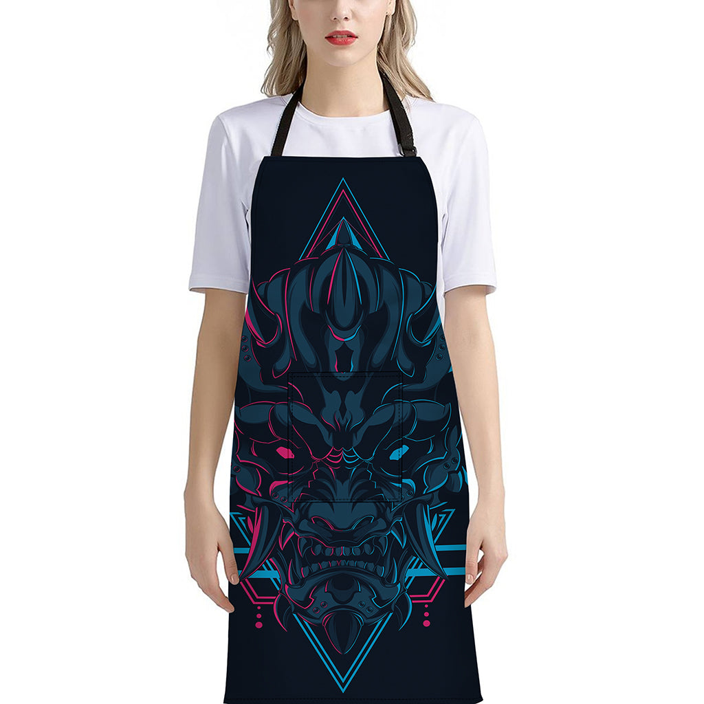 Geometric Japanese Demon Print Bib Apron With Pocket