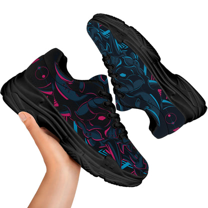 Geometric Japanese Demon Print Black Chunky Shoes