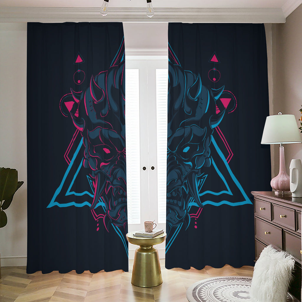 Geometric Japanese Demon Print Blackout Pencil Pleat Curtains