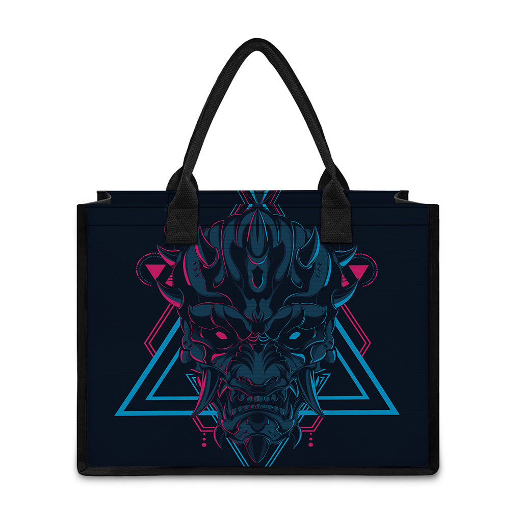 Geometric Japanese Demon Print Canvas Tote Bag