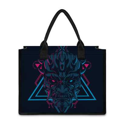 Geometric Japanese Demon Print Canvas Tote Bag