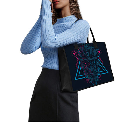 Geometric Japanese Demon Print Canvas Tote Bag