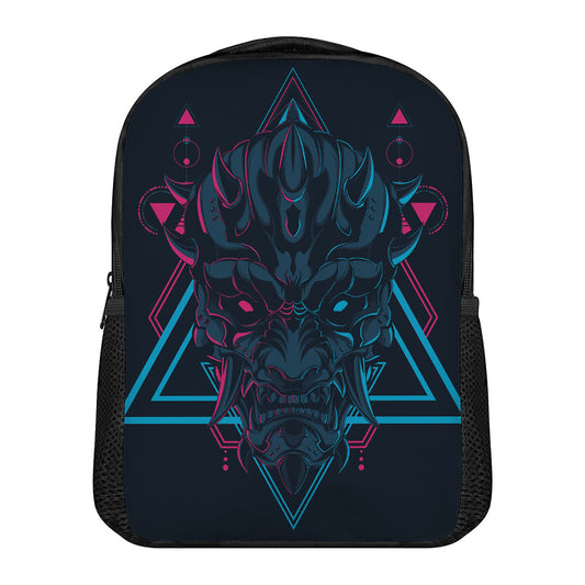 Geometric Japanese Demon Print Casual Backpack
