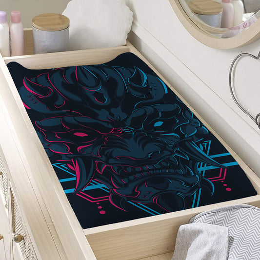 Geometric Japanese Demon Print Changing Pad Cover