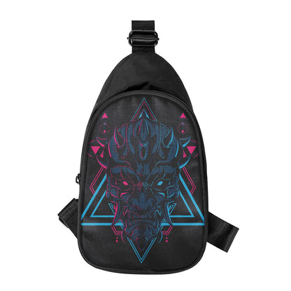 Geometric Japanese Demon Print Chest Bag