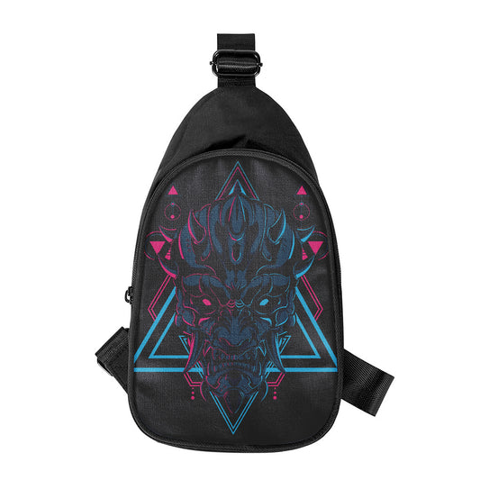 Geometric Japanese Demon Print Chest Bag