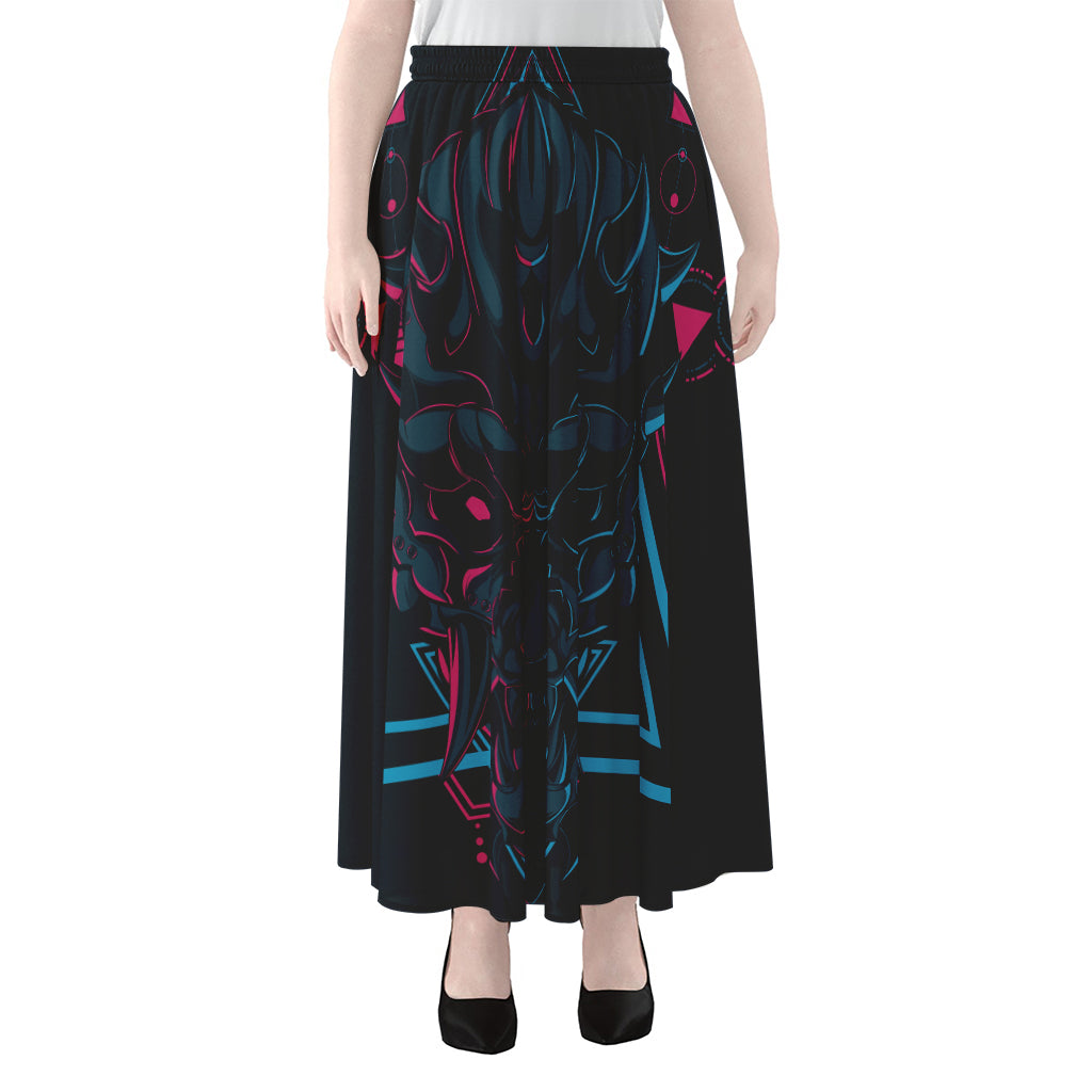 Geometric Japanese Demon Print Chiffon Maxi Skirt