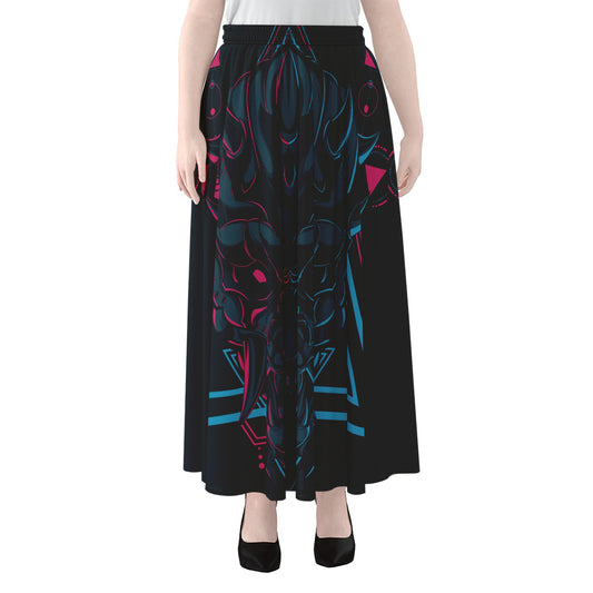 Geometric Japanese Demon Print Chiffon Maxi Skirt