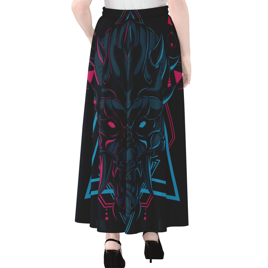Geometric Japanese Demon Print Chiffon Maxi Skirt
