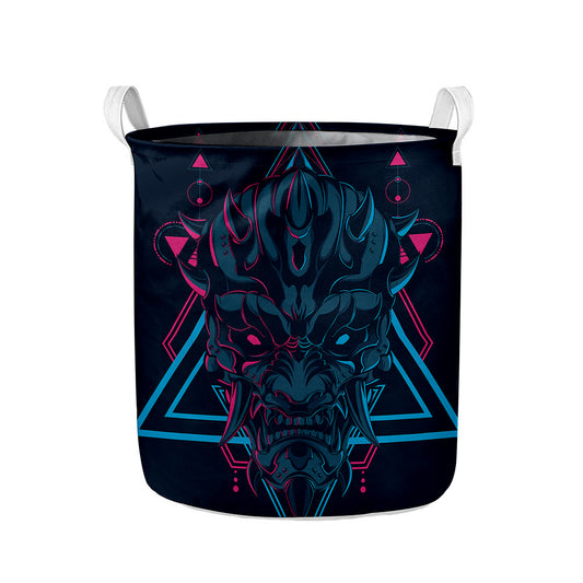 Geometric Japanese Demon Print Collapsible Laundry Basket