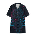 Geometric Japanese Demon Print Cotton Hawaiian Shirt