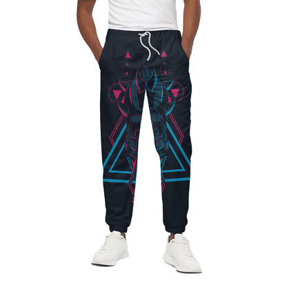 Geometric Japanese Demon Print Cotton Pants