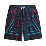 Geometric Japanese Demon Print Cotton Shorts