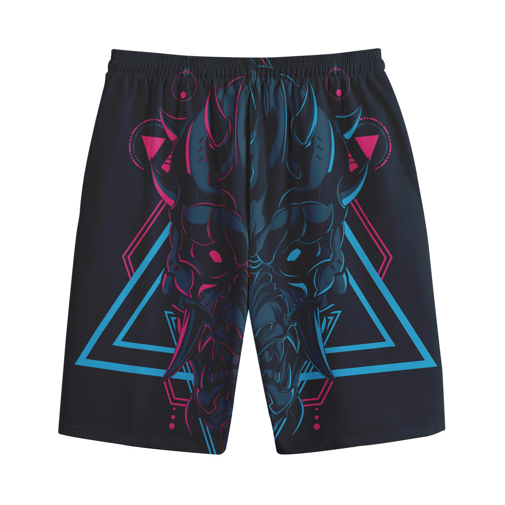 Geometric Japanese Demon Print Cotton Shorts