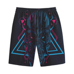 Geometric Japanese Demon Print Cotton Shorts