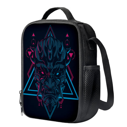 Geometric Japanese Demon Print Crossbody Lunch Bag