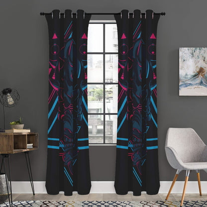 Geometric Japanese Demon Print Curtain