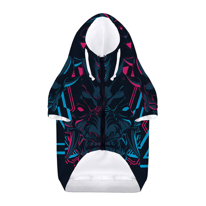 Geometric Japanese Demon Print Dog Zip Up Hoodie
