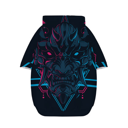 Geometric Japanese Demon Print Dog Zip Up Hoodie