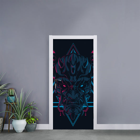 Geometric Japanese Demon Print Door Sticker
