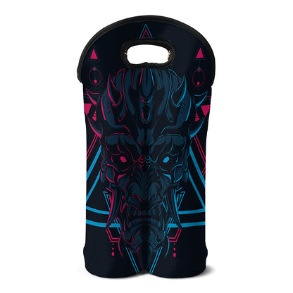 Geometric Japanese Demon Print Double Neoprene Wine Tote