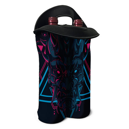 Geometric Japanese Demon Print Double Neoprene Wine Tote