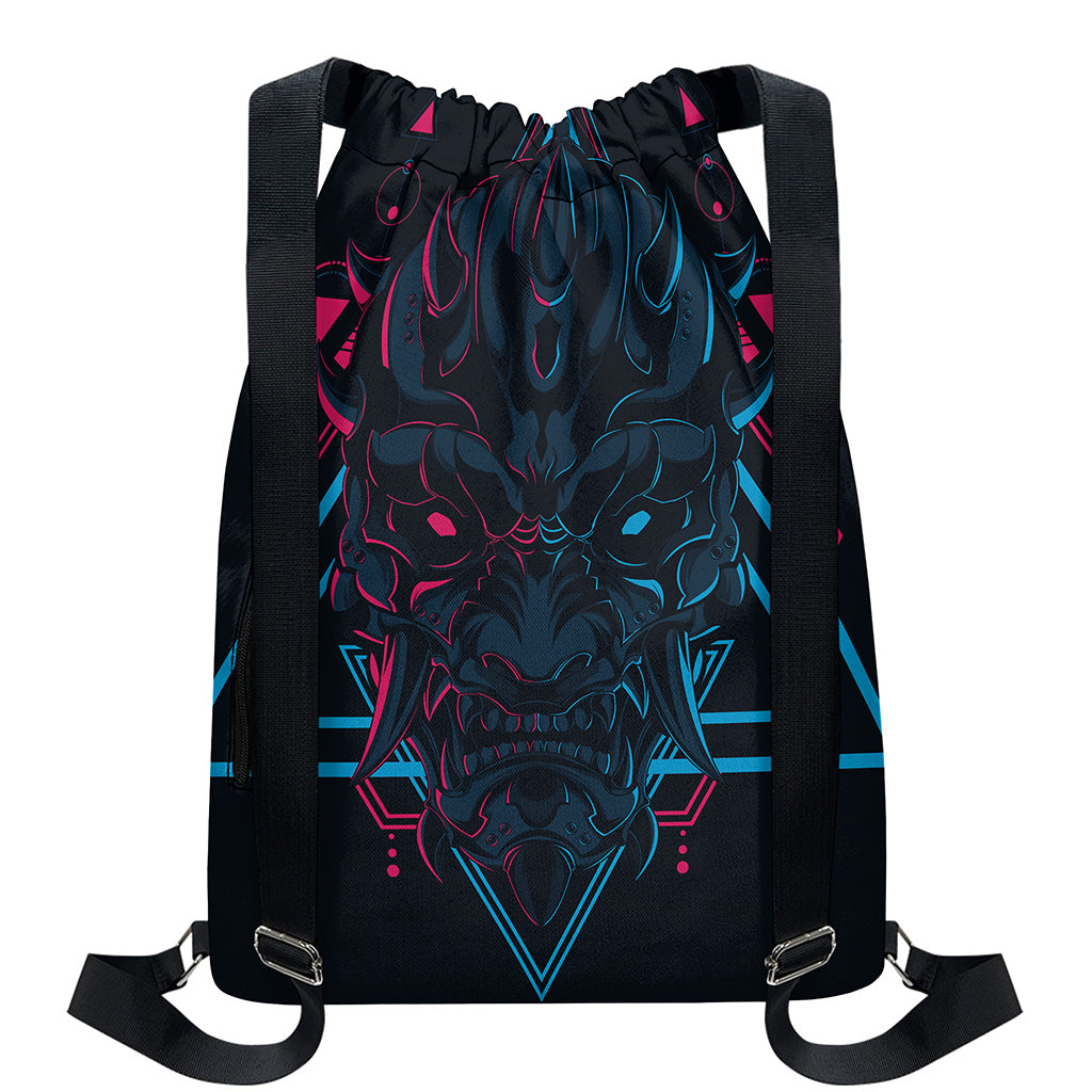 Geometric Japanese Demon Print Drawstring Backpack