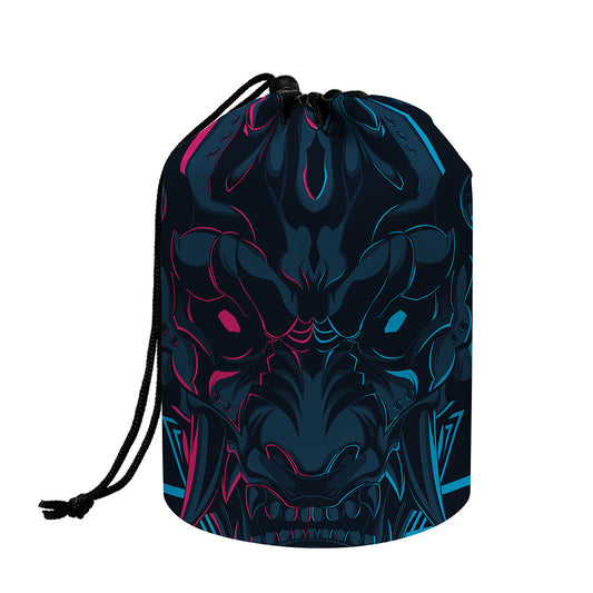 Geometric Japanese Demon Print Drawstring Makeup Bag
