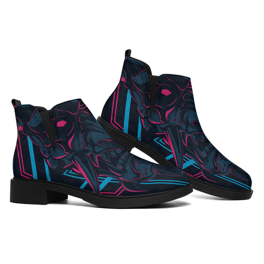 Geometric Japanese Demon Print Flat Ankle Boots