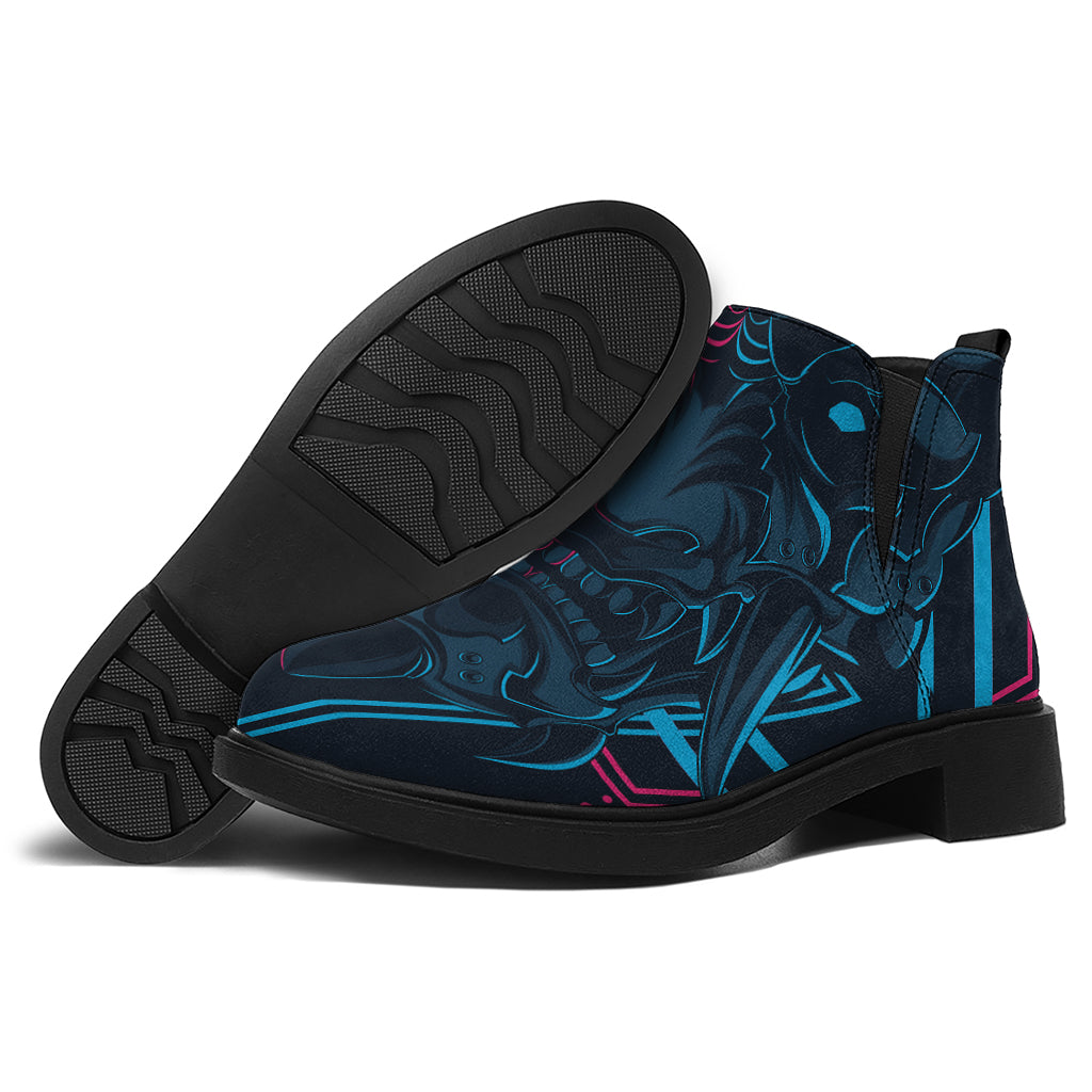 Geometric Japanese Demon Print Flat Ankle Boots
