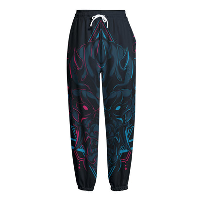 Geometric Japanese Demon Print Fleece Lined Knit Pants