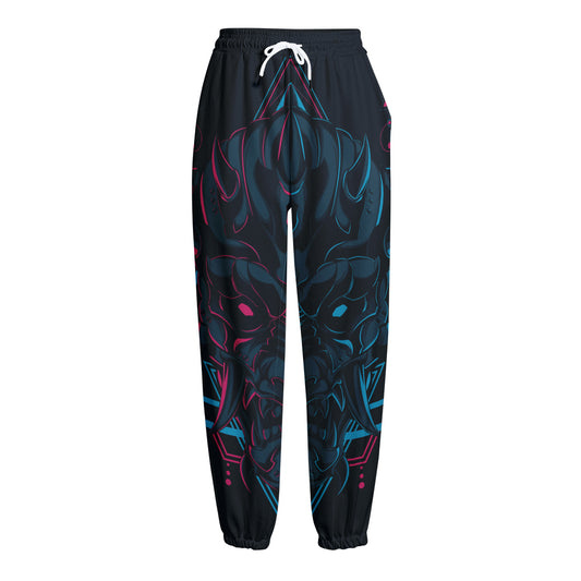Geometric Japanese Demon Print Fleece Lined Knit Pants