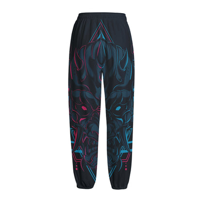 Geometric Japanese Demon Print Fleece Lined Knit Pants