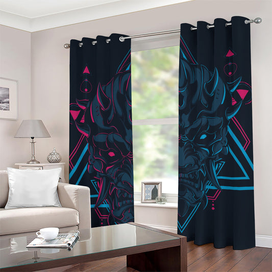 Geometric Japanese Demon Print Grommet Curtains
