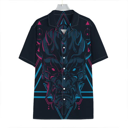 Geometric Japanese Demon Print Hawaiian Shirt