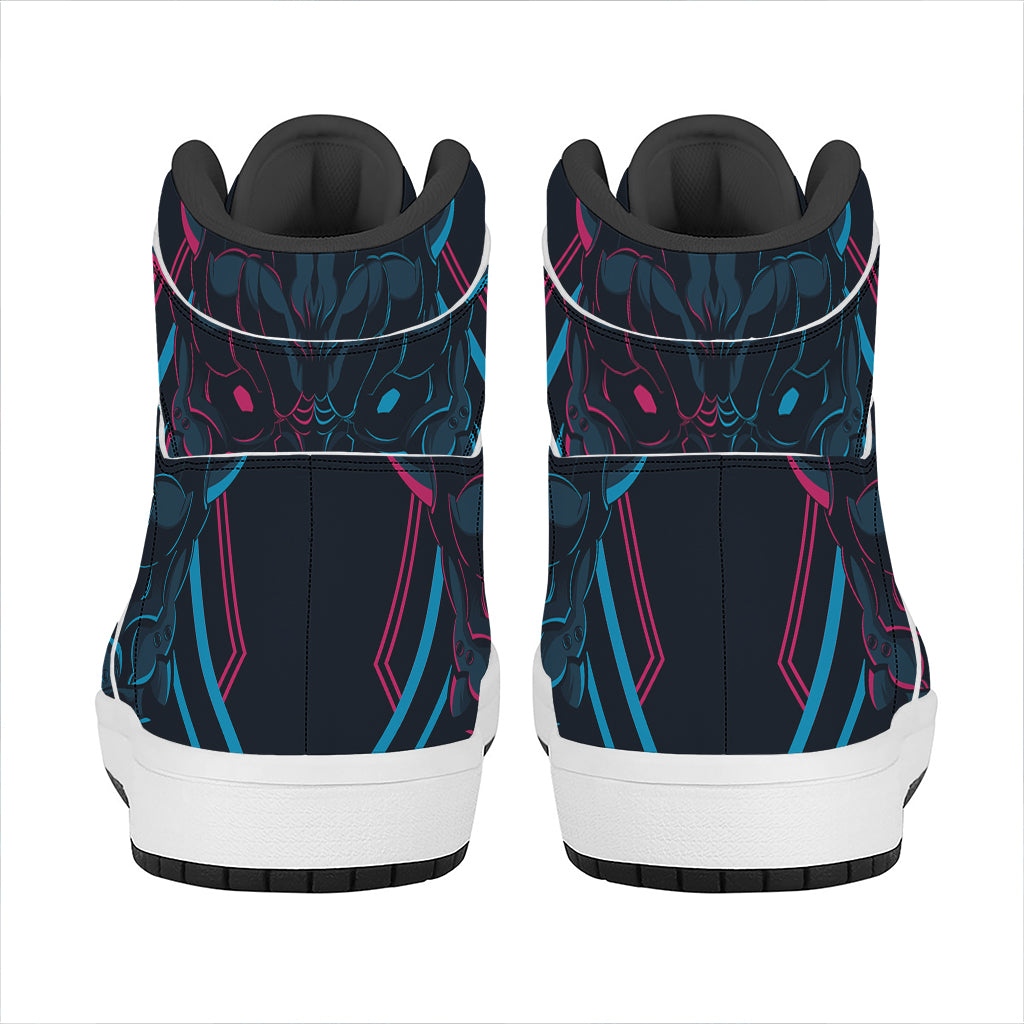 Geometric Japanese Demon Print High Top Leather Sneakers