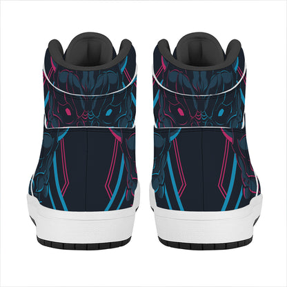 Geometric Japanese Demon Print High Top Leather Sneakers