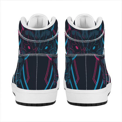 Geometric Japanese Demon Print High Top Leather Sneakers