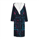 Geometric Japanese Demon Print Hooded Bathrobe