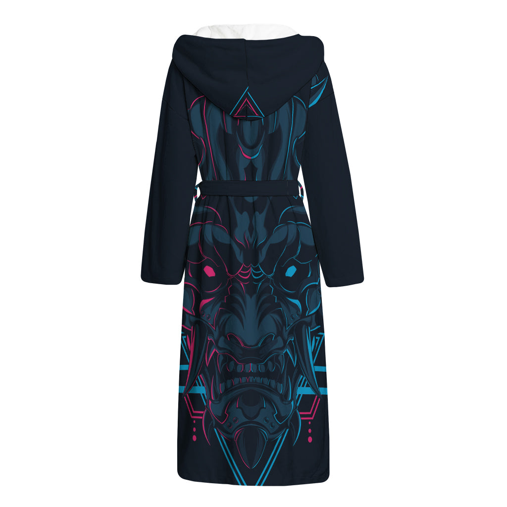 Geometric Japanese Demon Print Hooded Bathrobe