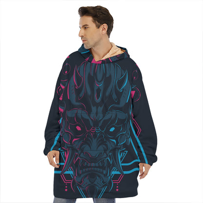 Geometric Japanese Demon Print Hoodie Blanket